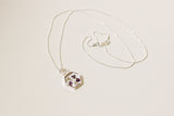 Silver Mini Hexagon Necklace with Purple and White Flowers