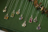 Silver Mini Hexagon Necklace with Purple and White Flowers