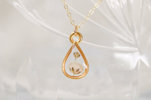 Gold Mini Teardrop Necklace with Baby’s Breath