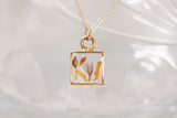 Gold Mini Square Necklace with Mixed Flowers