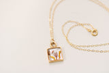Gold Mini Square Necklace with Mixed Flowers