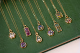Gold Mini Hexagon Necklace with Purple and White Flowers