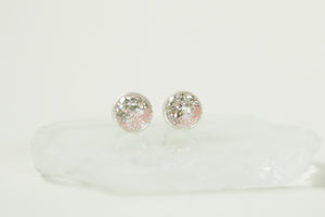 Silver and Pink Shimmer Stud Earrings