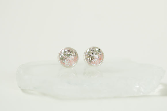 Silver and Pink Shimmer Stud Earrings