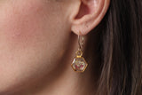 Gold Mini Hexagon Earrings with Pink Flowers