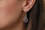 Silver Mini Circle Earrings with Purple Flowers