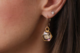 Gold Mini Hexagon Earrings with White Flowers