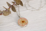 Silver and Pink Strawberry Flower Necklace Short Style | Handmade Resin and Clay Floral Necklace