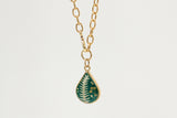 Green and Gold Chunky Chain Teardrop Botanical Necklace | Handmade Resin and Flower Necklace