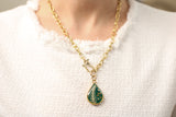 Green and Gold Chunky Chain Teardrop Botanical Necklace | Handmade Resin and Flower Necklace