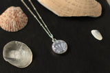 Silver Dainty Shell Necklace | Handmade Clay and Resin Silver Blue Shell Charm Necklace