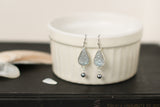 Silvery Blue Sea Urchin Shell Teardrop Earrings with Pearl | Handmade Clay and Resin Dangle Earrings