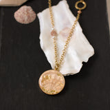 Gold Shell Statement Necklace | Handmade Clay and Resin Champagne Pink Shell Necklace