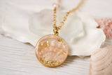 Gold Shell Statement Necklace | Handmade Clay and Resin Champagne Pink Shell Necklace