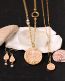 Gold Shell Statement Necklace | Handmade Clay and Resin Champagne Pink Shell Necklace