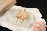 Gold and Pink Sea Urchin Shell Teardrop Earrings with Pearl | Handmade Clay and Resin Dangle Earrings