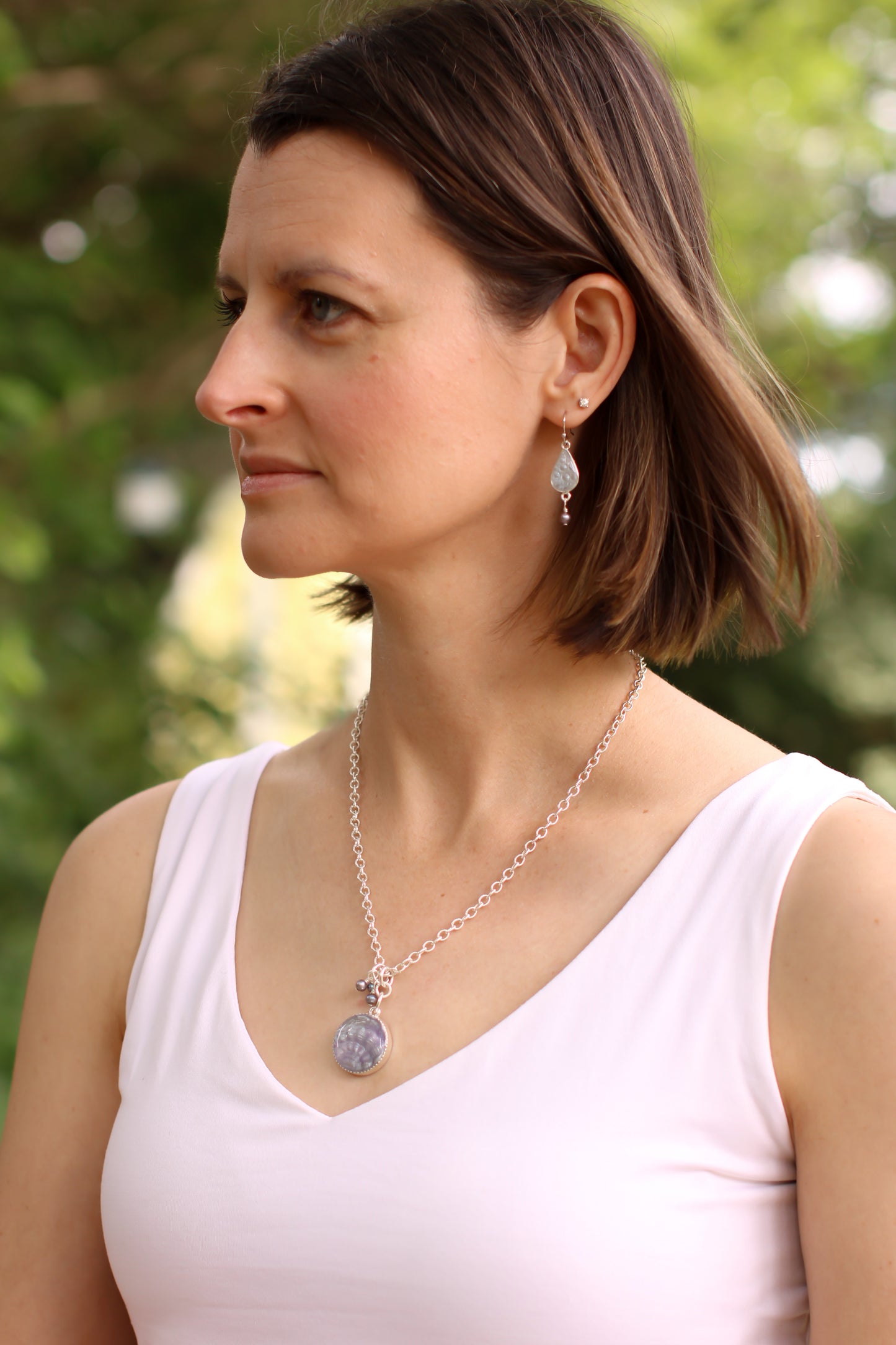 Silver Shell Statement Necklace with Pearls | Handmade Clay and Resin Shell Necklace