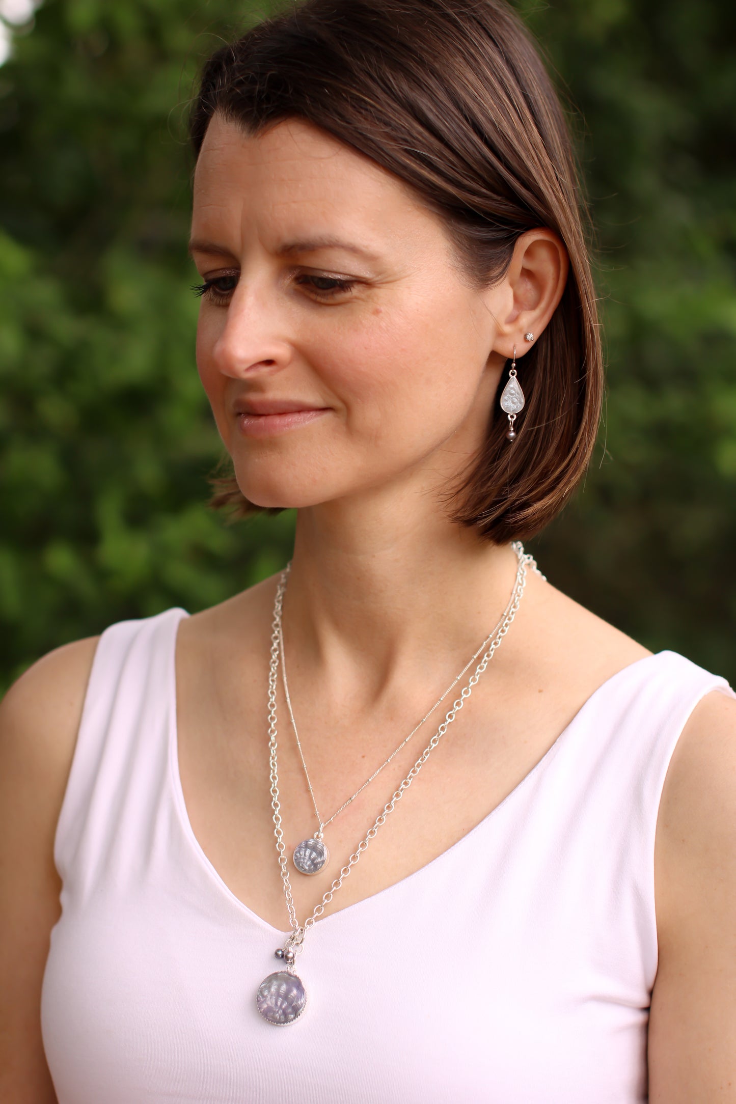 Silver Shell Statement Necklace with Pearls | Handmade Clay and Resin Shell Necklace