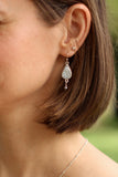 Silvery Blue Sea Urchin Shell Teardrop Earrings with Pearl | Handmade Clay and Resin Dangle Earrings