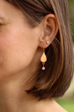 Gold and Pink Sea Urchin Shell Teardrop Earrings with Pearl | Handmade Clay and Resin Dangle Earrings