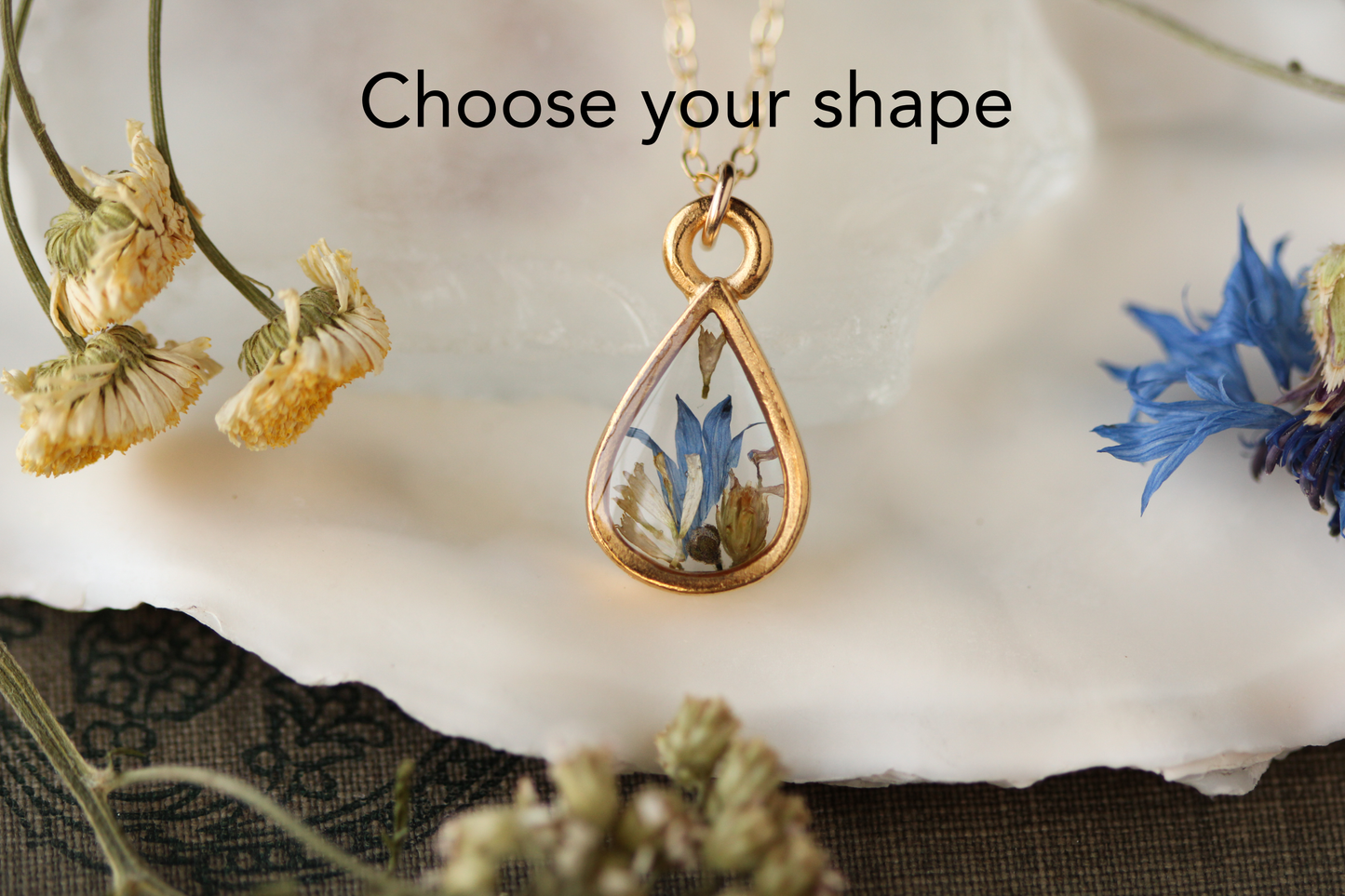 Custom Gold Preservation Mini Necklace -- Choose Your Shape-- | Handmade Custom Resin Jewelry with your Flowers, Ashes, Pet Hair