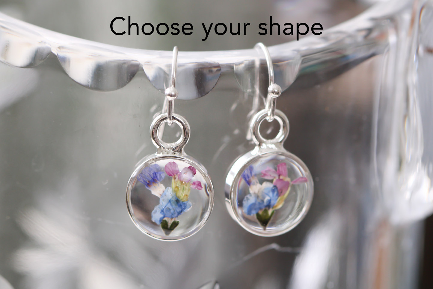 Custom Silver Preservation Earrings -- Choose Your Shape -- | Handmade Custom Resin Jewelry with your Flowers, Ashes, Pet Hair