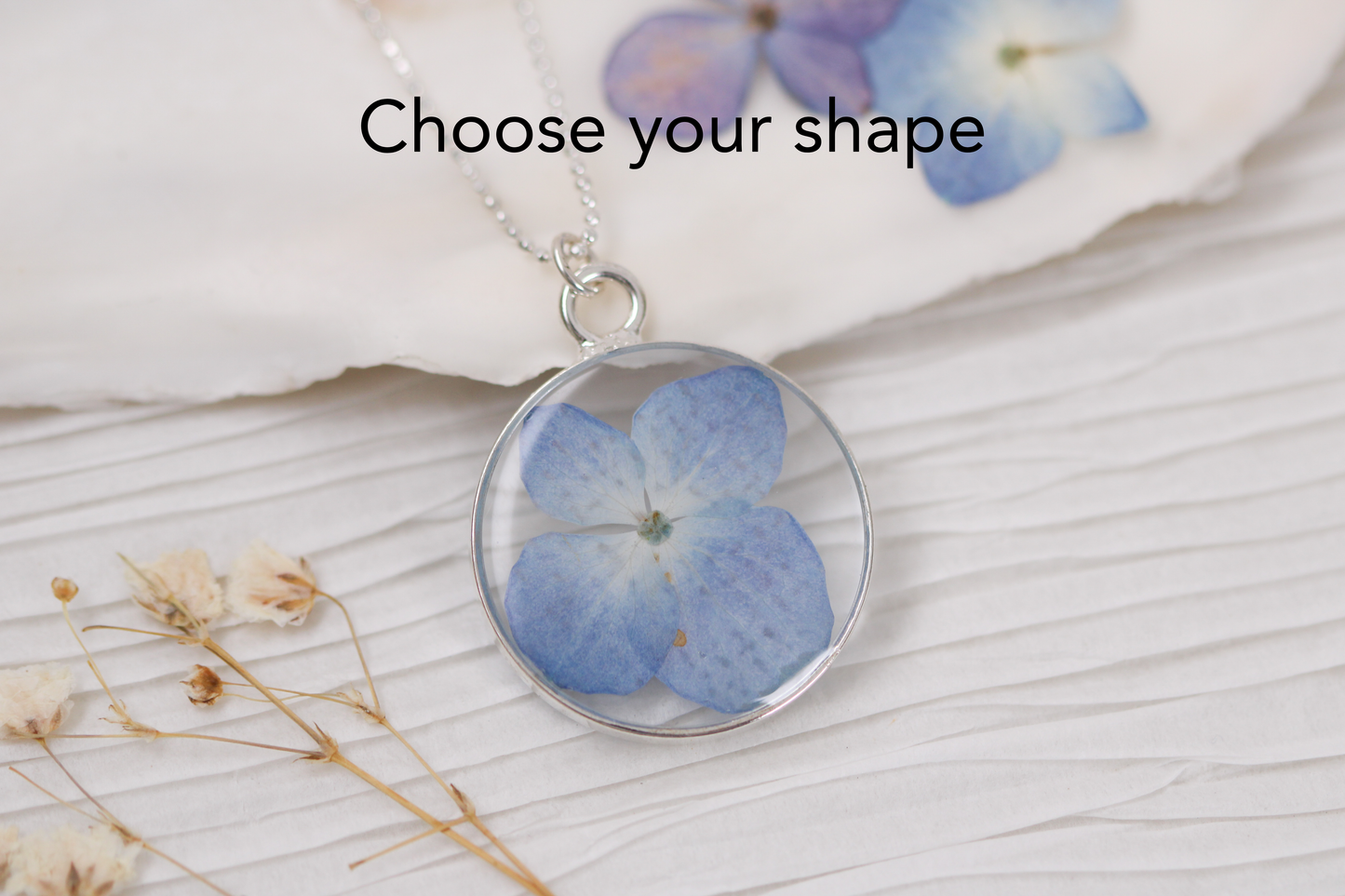 Custom Silver Preservation Necklace --Choose Your Specialty Shape-- | Handmade Resin Custom Preservation Jewelry from your Flowers, Ashes, Pet Hair
