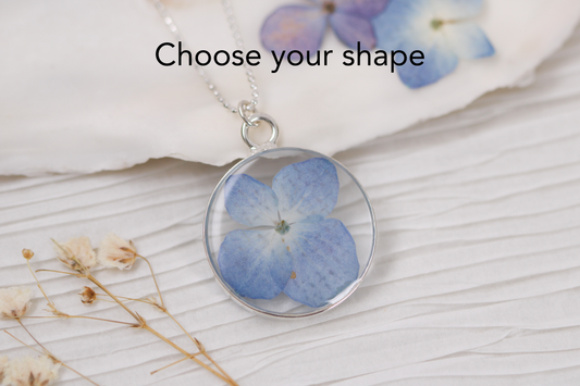 Custom Silver Preservation Necklace --Choose Your Specialty Shape-- | Handmade Resin Custom Preservation Jewelry from your Flowers, Ashes, Pet Hair