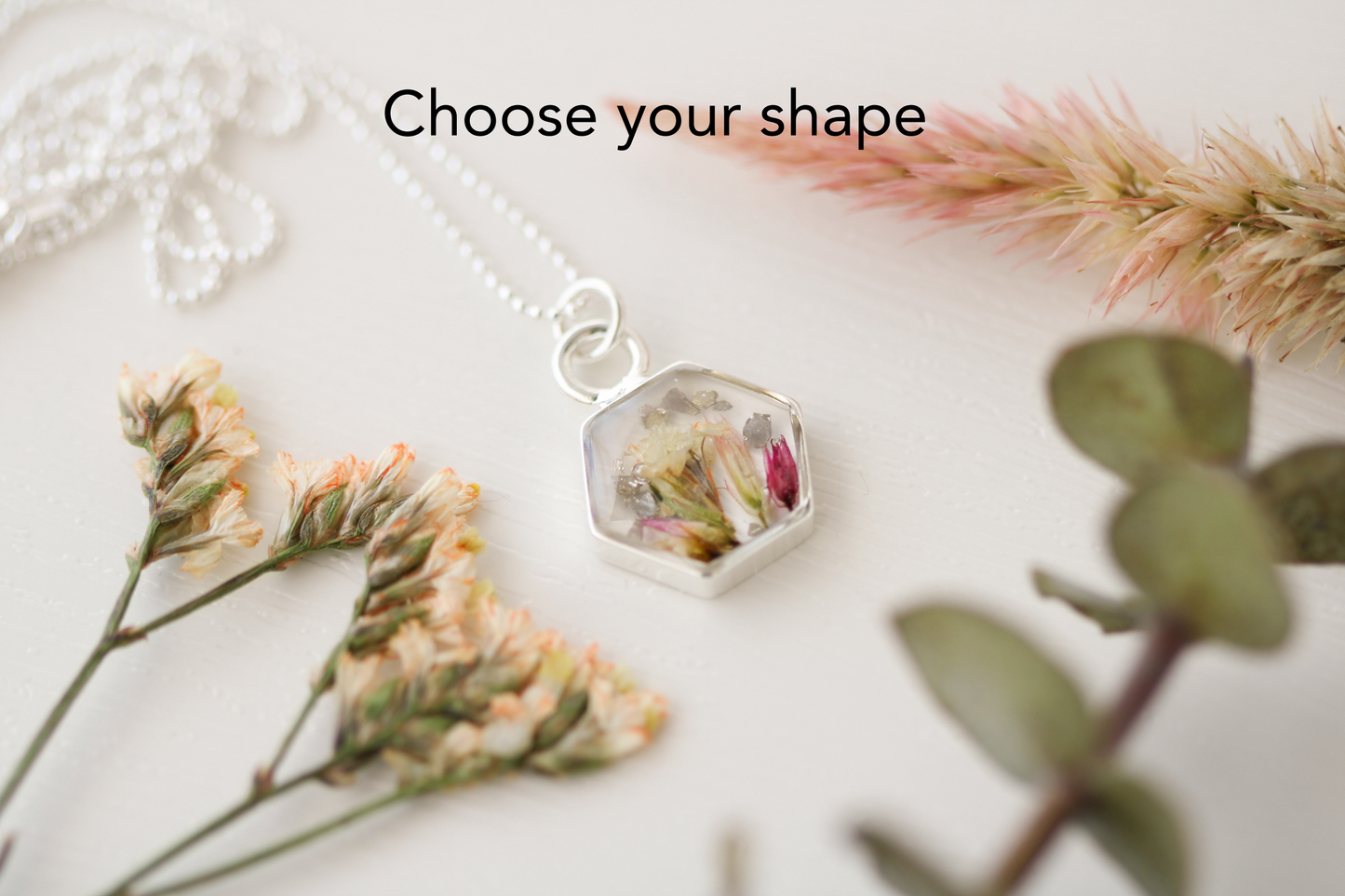 Custom Silver Preservation Mini Necklace -- Choose Your Shape-- | Handmade Custom Resin Jewelry with your Flowers, Ashes, Pet Hair