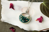 Dark Green Meadows Silver Split Circle Necklace