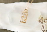 Gold Mini Rectangle Necklace with White Flowers