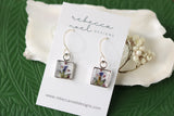 Mini Square Lavender and Flower Bud Earrings in Silver