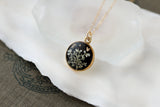 Small Gold and Black Flower Circle Necklace
