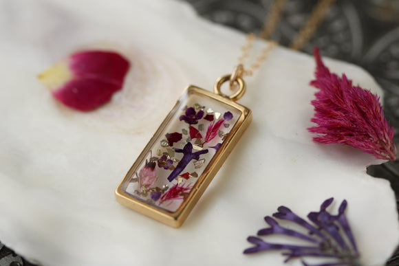 Pink Mix Dried Flower Necklace in Gold