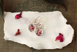 Pink Flower Mix Silver Mini Circle Earrings