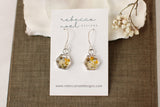 Silver Mini Hexagon Earrings with Yellow Flower Mix