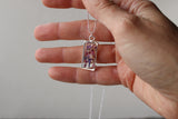 Pink Mix Dried Flower Rectangle Necklace in Silver