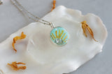 Van Gogh Sunflowers Round Aqua with Sunflowers Silver Necklace