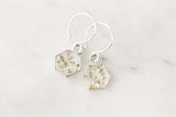 Silver Mini Hexagon Earrings with White Flowers