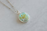 Van Gogh Sunflowers Round Aqua with Sunflowers Silver Necklace