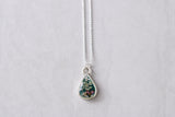 Dark Green Teardrop with Flowers Necklace in Silver