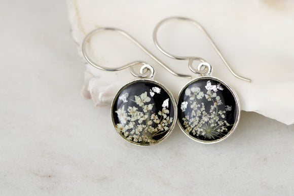 Black and Silver Flower Circle Earrings