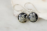 Black and Silver Flower Circle Earrings