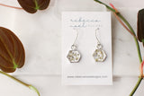 Silver Mini Hexagon Earrings with White Flowers