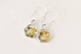 Silver Mini Hexagon Earrings with Yellow Flower Mix