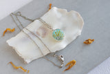 Van Gogh Sunflowers Round Aqua with Sunflowers Silver Necklace