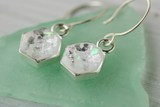 Mini Hexagon Silver Shimmer Earrings