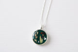 Dark Green Meadows Silver Circle Necklace