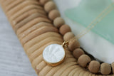 White Pearl Shell Imprint Circle Necklace in Gold
