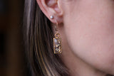 Gold Mini Rectangle Earrings with White Flowers